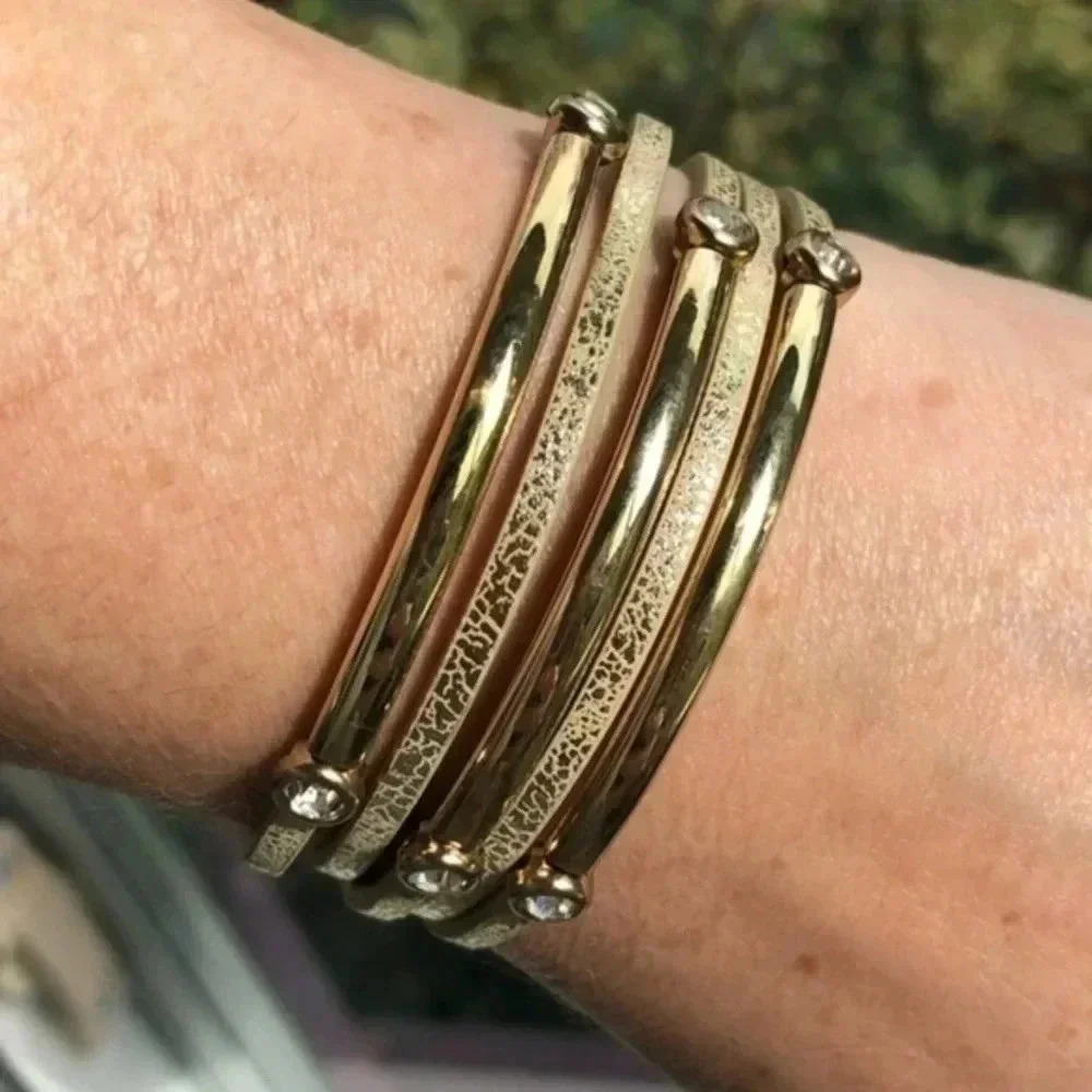 Elegant Gold Gem & Leather Layered Magnetic Bracelet NWT